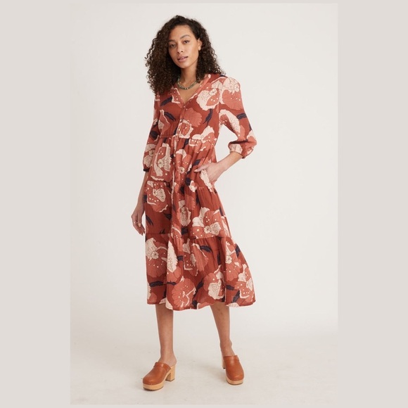Marine Layer Dresses & Skirts - Marine Layer Willow Doublecloth Midi Dress in Exploded Floral - Size L